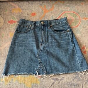 Madewell Blue Denim A-Line Mini Skirt with Raw Hem